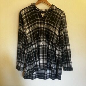 American Eagle Black and White Plaid Tunic Babydoll Blouse Size M